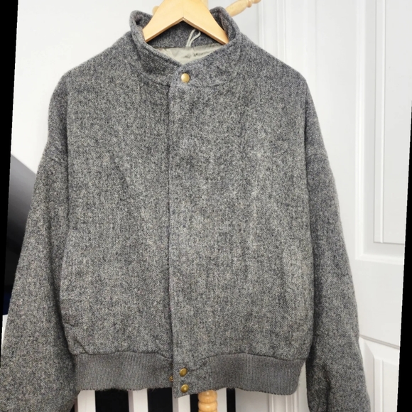Vintage 80s 90s Britches Wool Bomber Jacket Coat Gray Mens Large Lined EUC - Picture 5 of 10